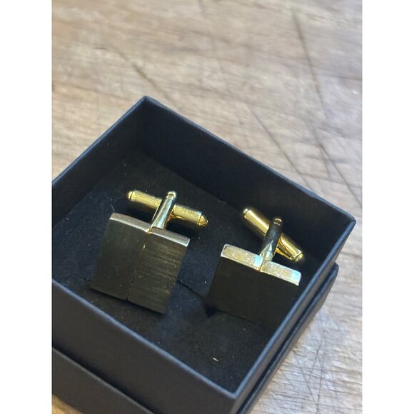 Gold-Tone Textured Square Cufflinks In Black Gift Box - Picture 4 of 4